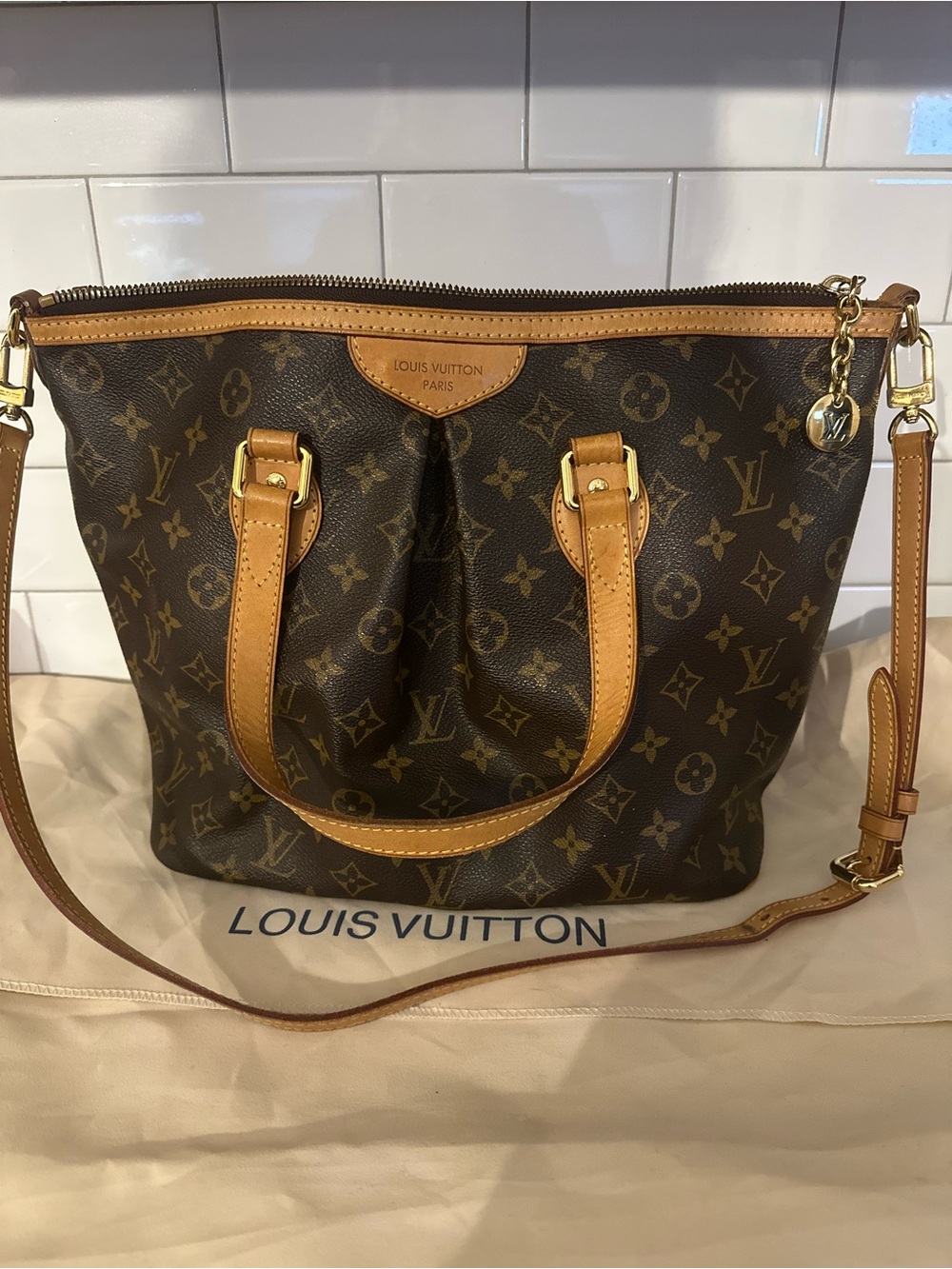 Louis Vuitton Palermo Monogram Canvas Tote in Dark Brown leather Authentic
